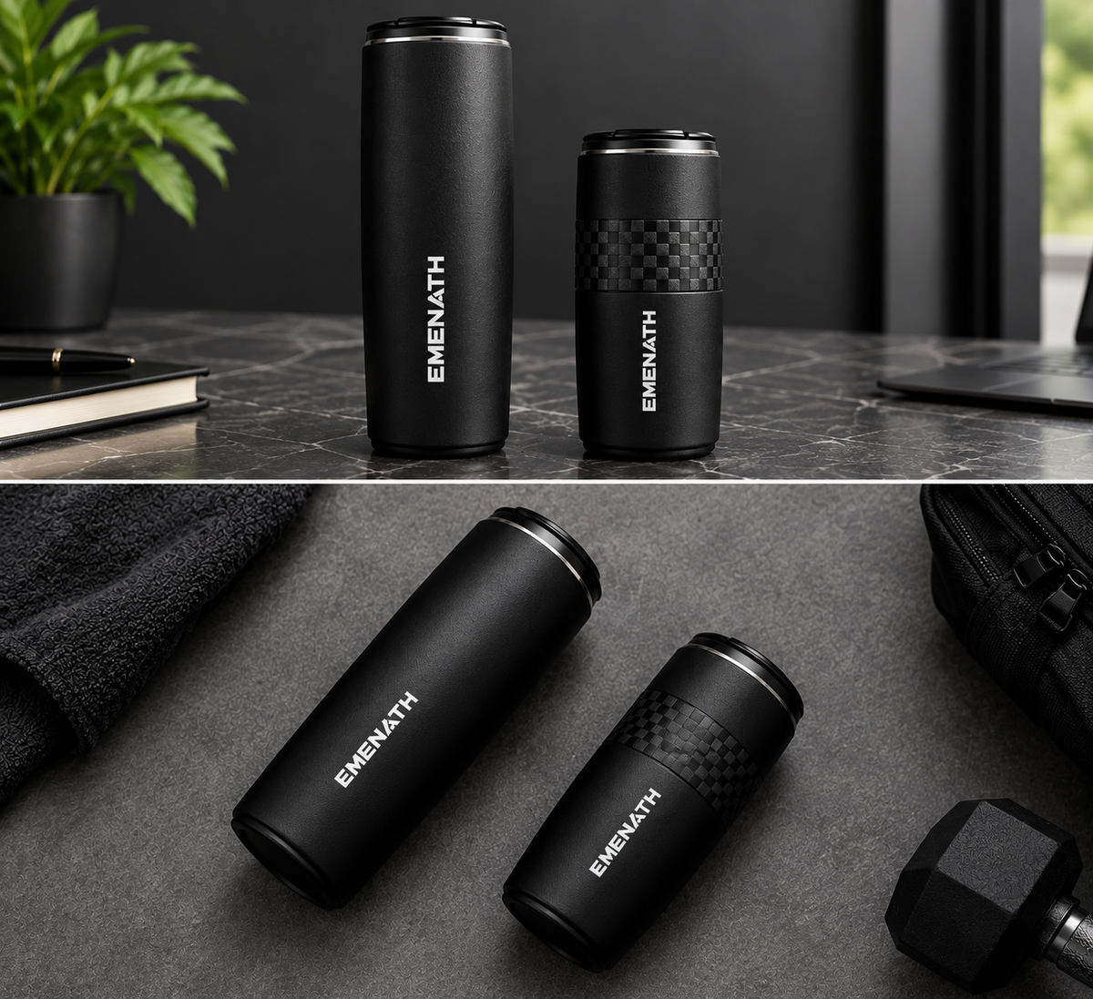 EMENATH 2-Piece Insulated Thermos & Tumbler Gift Set - Matte Black