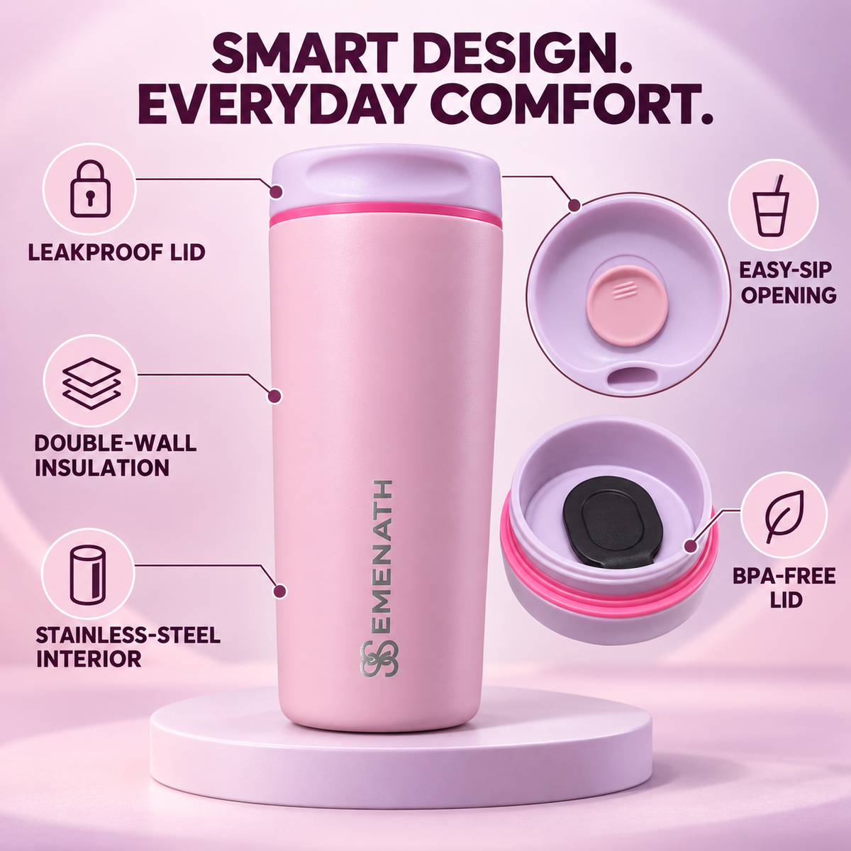 EMENATH 20 oz Insulated Stainless Steel Travel Cup Matte Finish