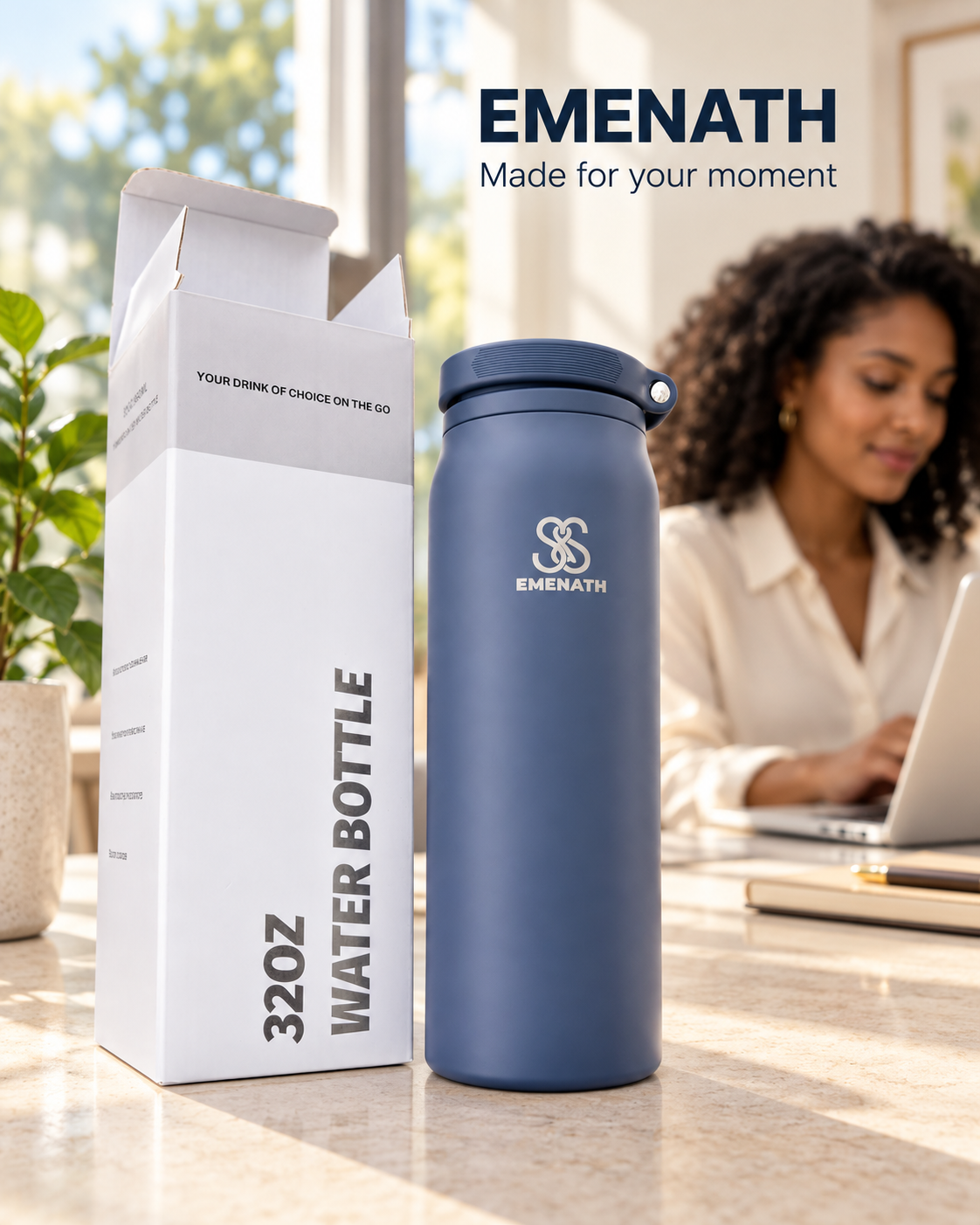 EMENATH 32 oz (950ml) Insulated Stainless Steel Water Bottle with Carry Handle