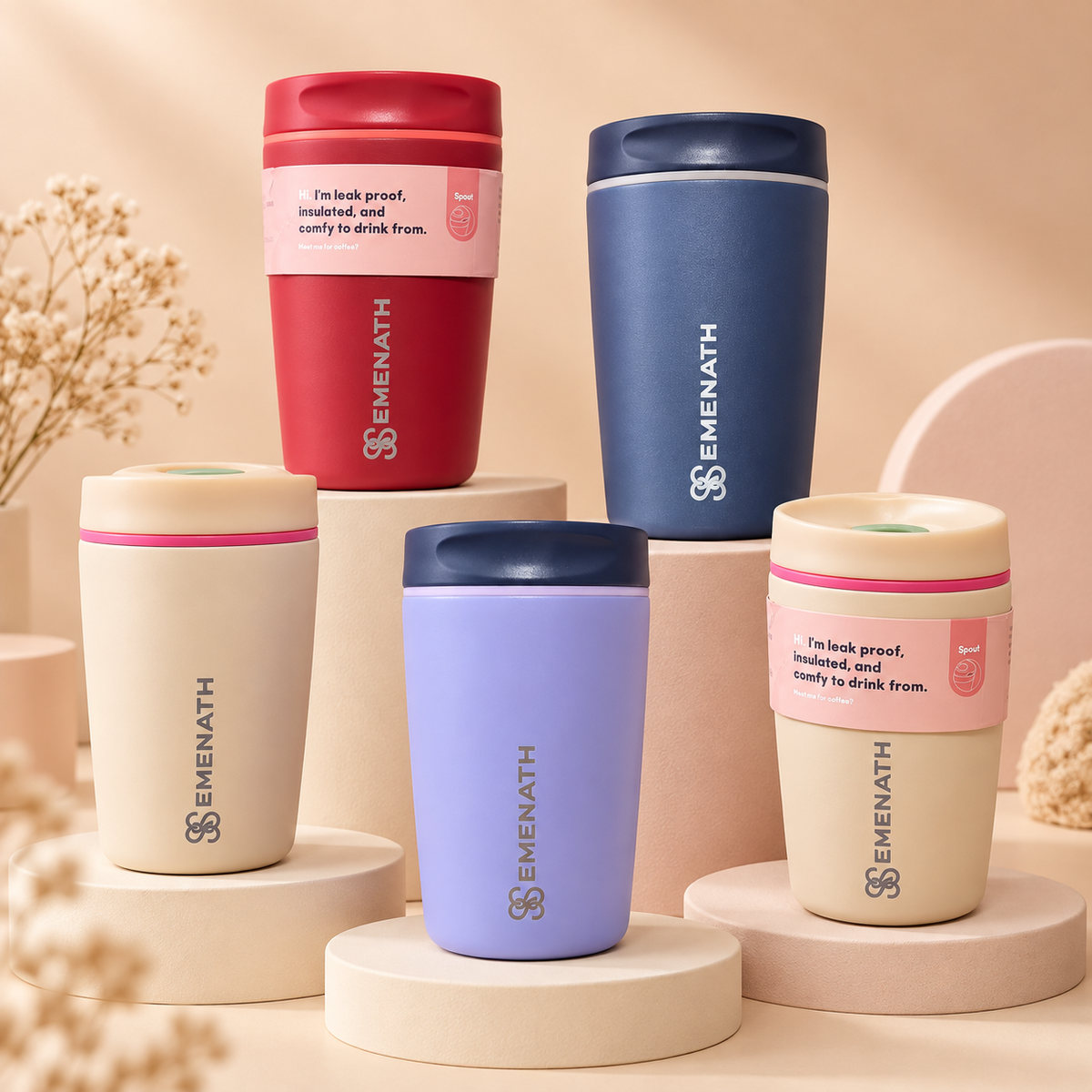 EMENATH 12 oz (355 ml) Reusable Coffee Travel Cup with Lid