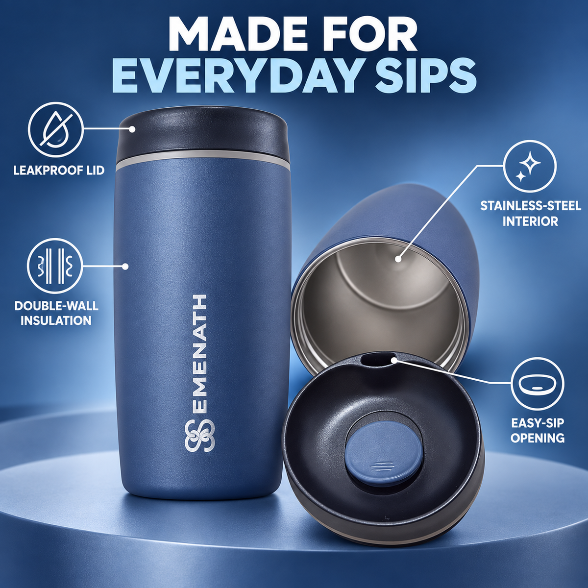 EMENATH 12 oz (355 ml) Reusable Coffee Travel Cup with Lid