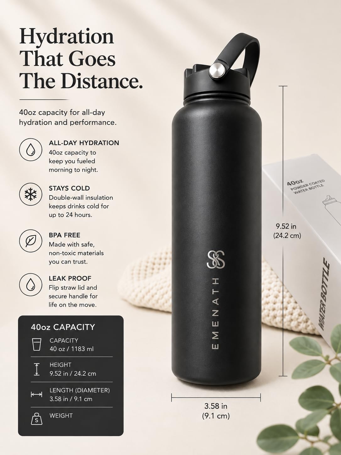 40 oz Insulated Water Bottle