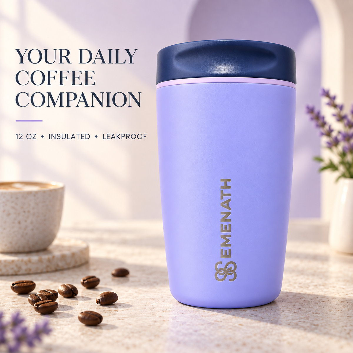 EMENATH 12 oz (355 ml) Reusable Coffee Travel Cup with Lid