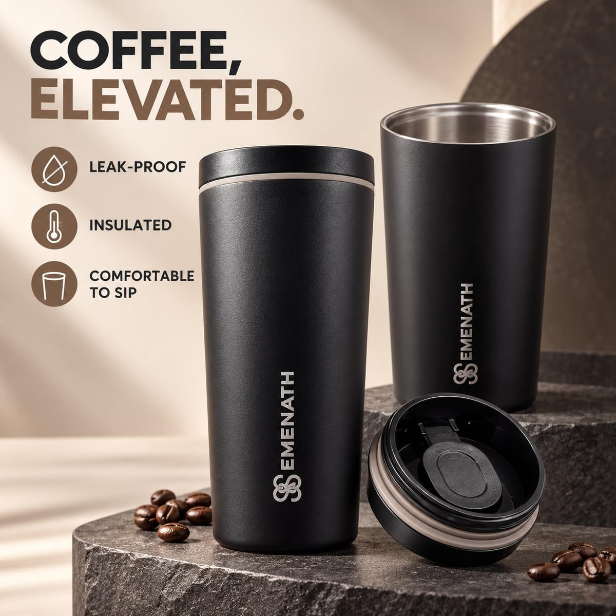 EMENATH 20 oz Insulated Stainless Steel Travel Cup Matte Finish