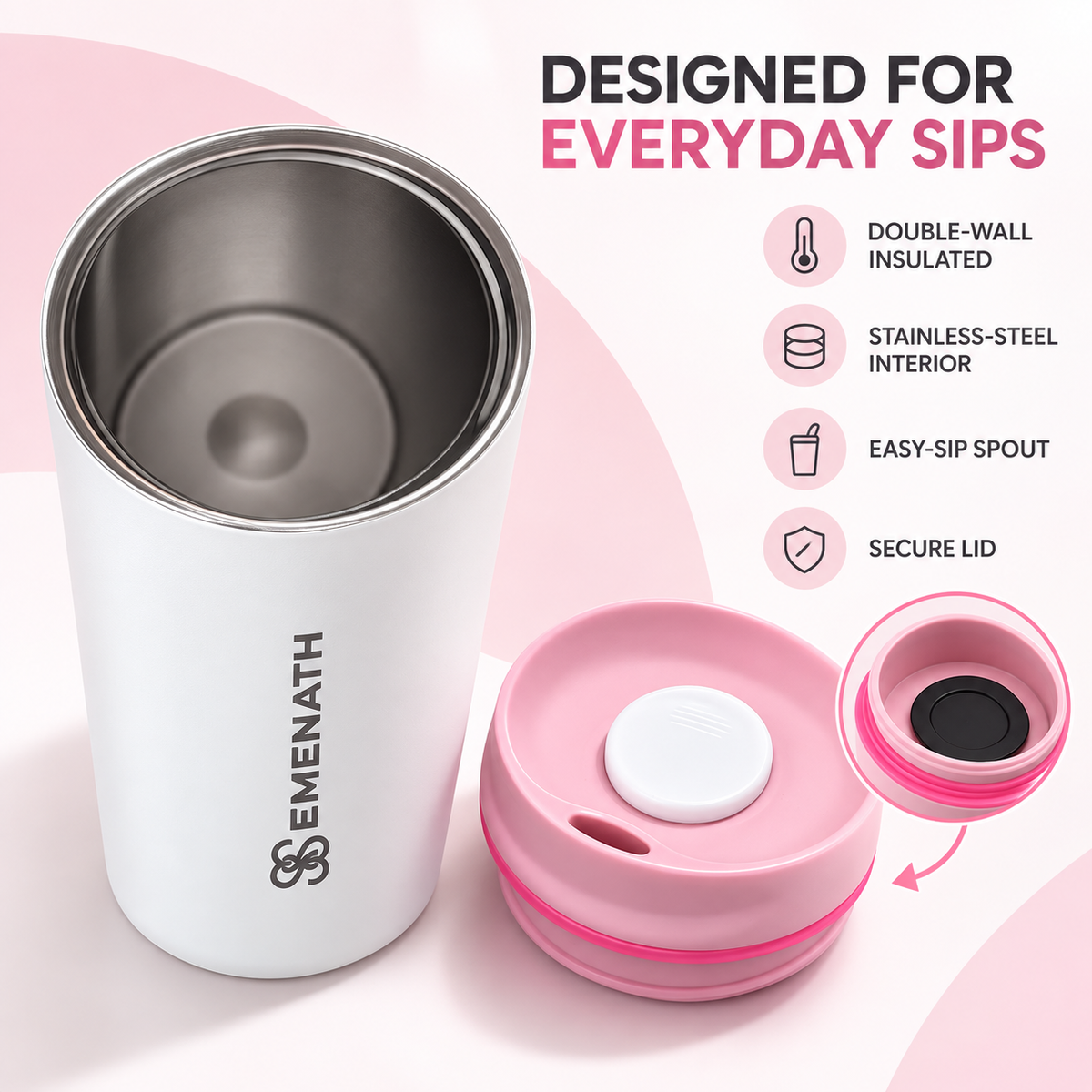 EMENATH 20 oz Insulated Stainless Steel Travel Cup Matte Finish