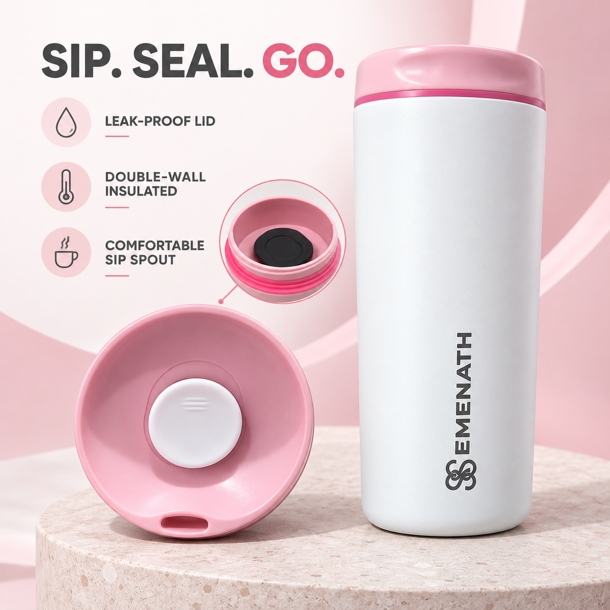 EMENATH 20 oz Insulated Stainless Steel Travel Cup Matte Finish