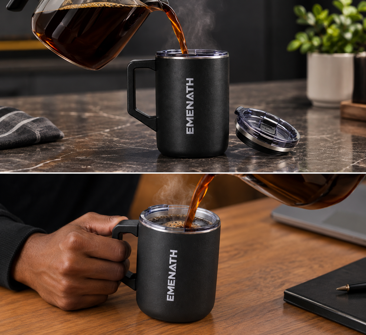 EMENATH 2-Piece Insulated Coffee Mug Set with Handles - Matte Black