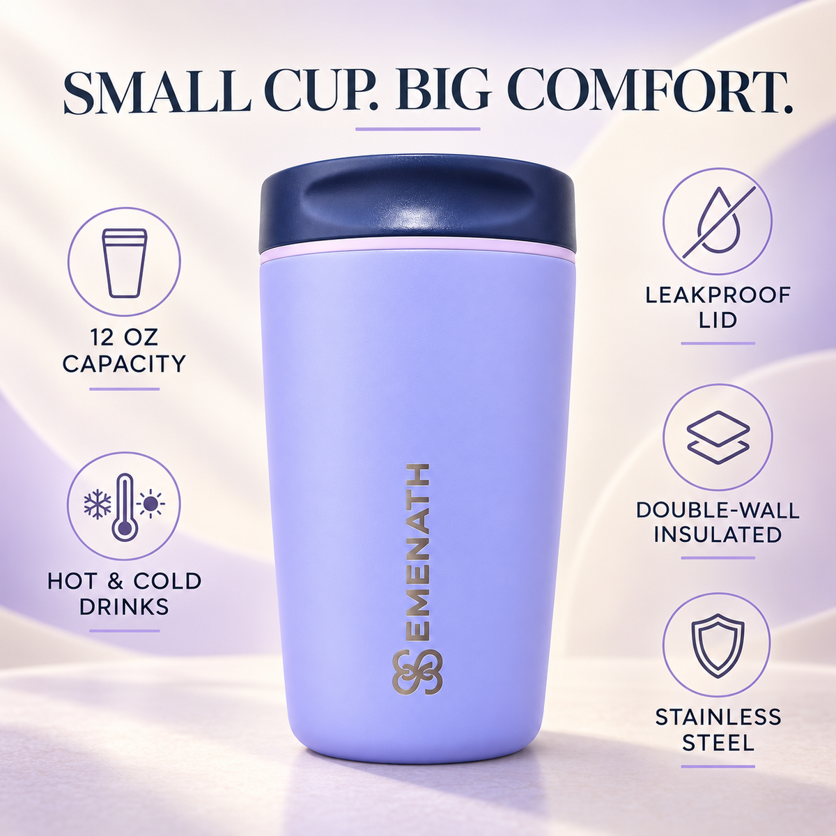 EMENATH 12 oz (355 ml) Reusable Coffee Travel Cup with Lid