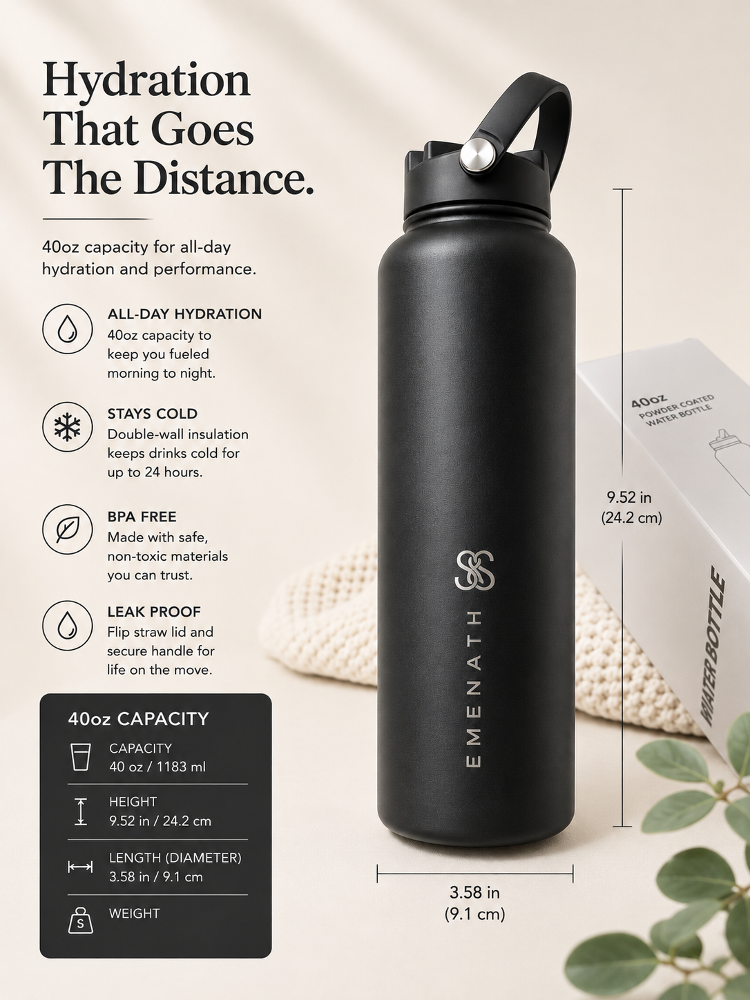 40 oz Insulated Water Bottle