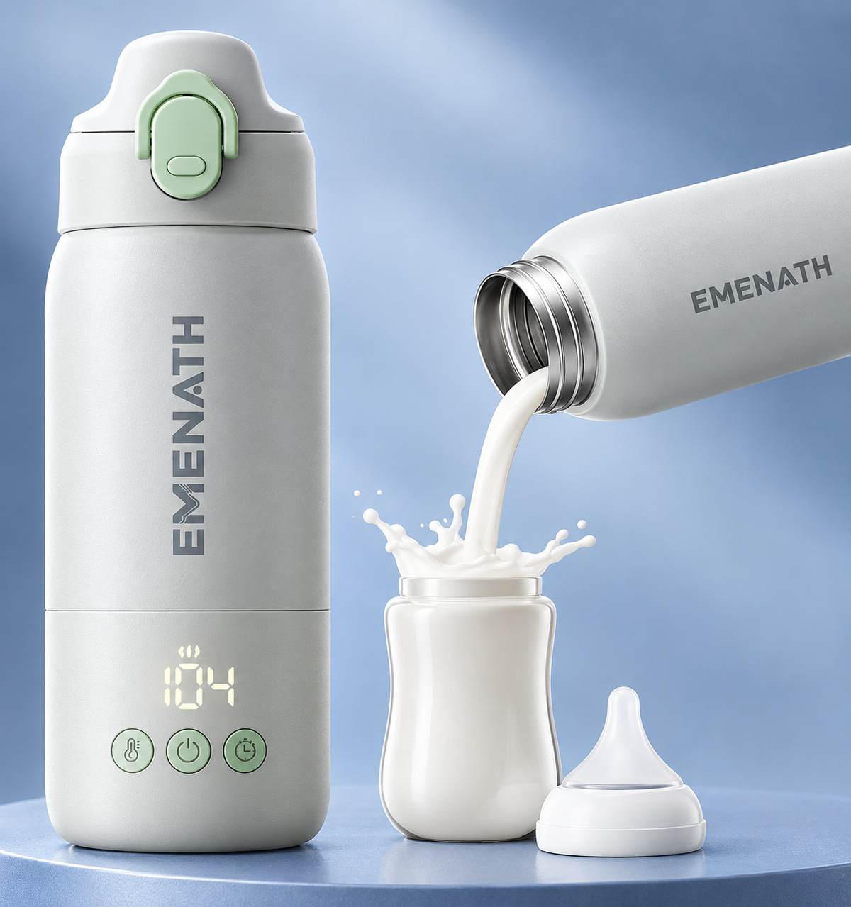 EMENATH Portable Digital Bottle Warmer & Milk Dispenser - Light Grey